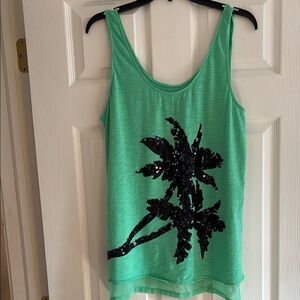 Green Sequin Palm Tree Tank Top